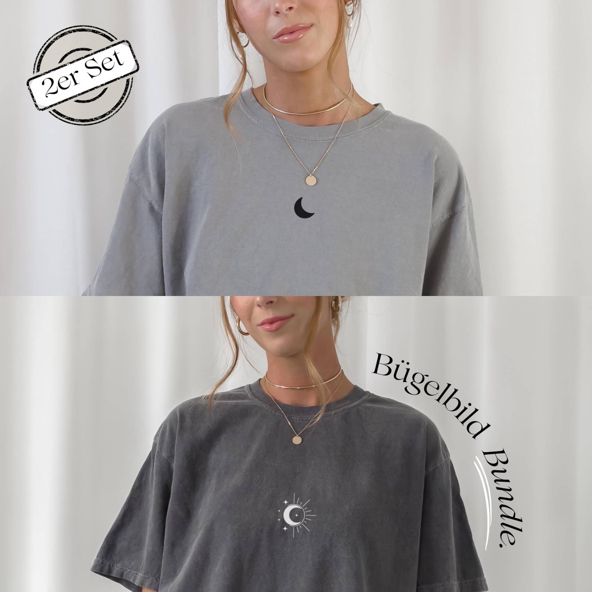 Bügelbild Aufnäher Patch - Boho Mond & Sonne 2Er Set | Diy Aufbügelmotive Für Shirts, Hoodies Und Taschen Textiltransfer Style von meandmystories