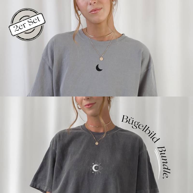 Bügelbild Aufnäher Patch - Boho Mond & Sonne 2Er Set | Diy Aufbügelmotive Für Shirts, Hoodies Und Taschen Textiltransfer Style von meandmystories