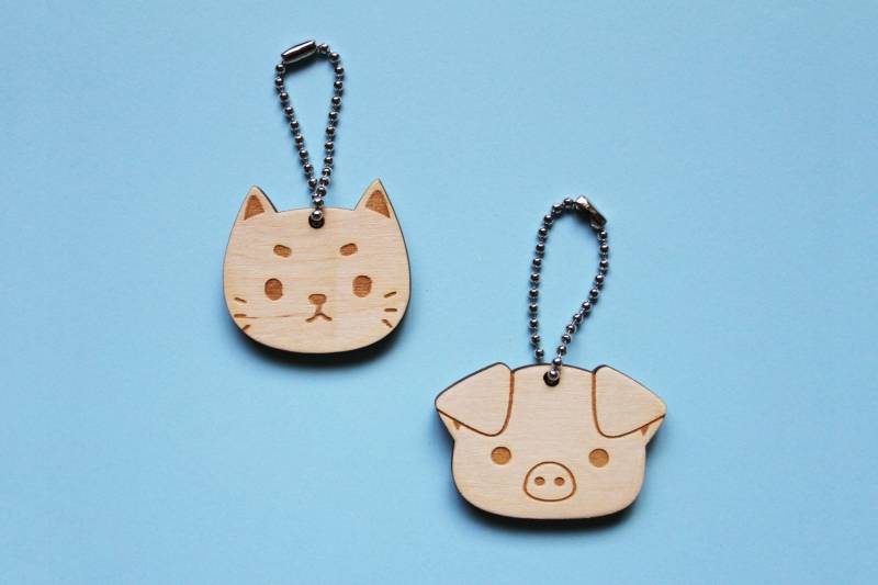 Schwein & Katze Birke Holz Schlüsselanhänger Schwein & Katze Birke Holz Schlüsselanhänger von measo