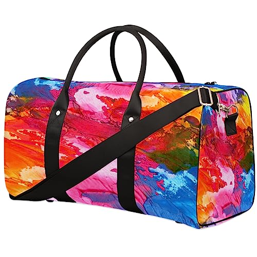 Abstrakte Acryl Handbemalte Reisetasche Faltbare Sporttasche Turnbeutel Weekender Tasche Workout Tasche Übernachtung Schultertasche Handgepäck Griff Tasche für Frauen Herren, metallisch von meathur