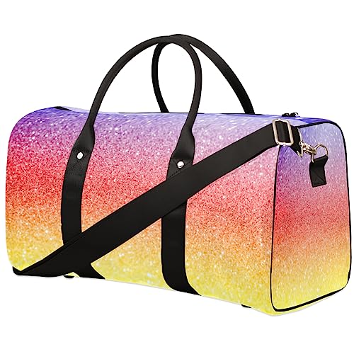 Abstrakte Regenbogen-Glitzer-Textur, Reisetasche, faltbar, Sporttasche, Turnbeutel, Wochenendtasche, Workout-Tasche, Übernachtung, Umhängetasche, Handgepäck, Grifftasche für Damen und Herren, metallisch von meathur