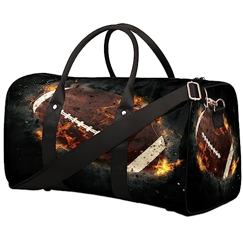 America Football Feuer Reise Duffel Bag Faltbare Sport Tote Gym Bag Weekender Bag Workout Tasche Über Nacht Schultertasche Handgepäck Griff Tasche für Frauen Herren, metallisch von meathur