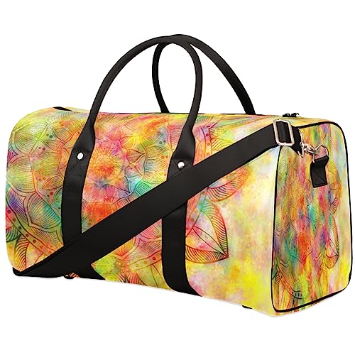 Antike Mandala Reisetasche Faltbare Sporttasche Turnbeutel Weekender Tasche Workout Tasche Übernachtung Schultertasche Handgepäck Griff Tasche für Frauen Herren, metallisch von meathur