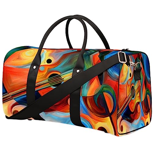 Aquarell Abstrakte psychedelische Musik Reise Duffel Bag Faltbare Sport Tote Gym Bag Weekender Bag Workout Tasche Übernachtung Schultertasche Handgepäck Griff Tasche für Frauen Herren, metallisch von meathur