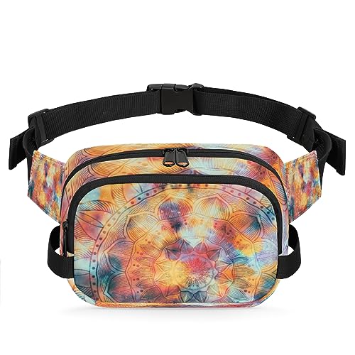 Art Geometric Abstract Mandala Belt Bag Fanny Pack for Women Man, Fashion Crossbody Fanny Packs with Adjustable Strap Waist Pouch Pack Bum Hip Bag for Travel Hiking Cycling Running, metallisch von meathur