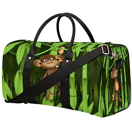 Bambus Forest Monkey Reise Duffel Bag Faltbare Sport Tote Gym Bag Weekender Bag Workout Tasche Über Nacht Schultertasche Handgepäck Griff Tasche für Frauen Herren, metallisch von meathur