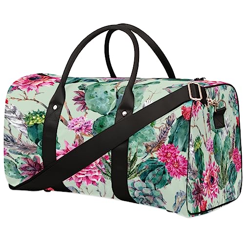 Blumen Kaktus Reise Duffel Bag Faltbare Sport Tote Gym Bag Weekender Bag Workout Tasche Über Nacht Schultertasche Handgepäck Griff Tasche für Frauen Herren, metallisch von meathur