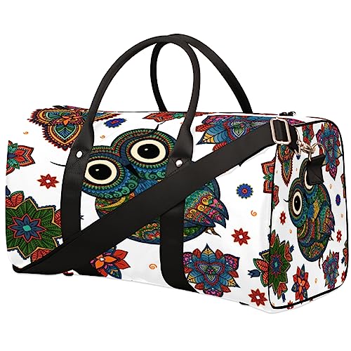 Boho Ethno Animal Eule Reise Duffel Bag Faltbare Sport Tote Gym Bag Weekender Bag Workout Tasche Über Nacht Schultertasche Handgepäck Griff Tasche für Frauen Herren, metallisch von meathur