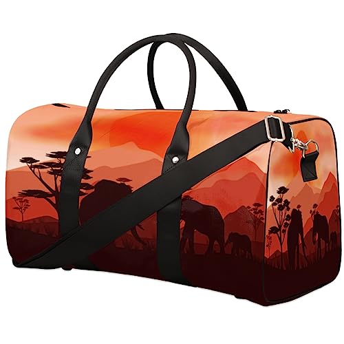 Elefantenfamilie in einer wilden Natur, Reisetasche, faltbar, Sporttasche, Turnbeutel, Wochenendtasche, Workout-Tasche, Übernachtung, Umhängetasche, Handgepäck, Grifftasche für Damen und Herren, metallisch von meathur