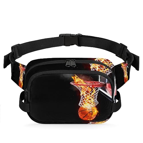 Flaming Basketball Going Through A Court Net Belt Bag Fanny Pack for Women Man, Fashion Crossbody Fanny Packs with Adjustable Strap Waist Pouch Pack Bum Hip Bag for Travel Hiking Cycling Running, von meathur