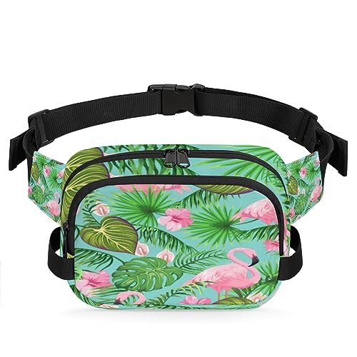 Flamingo Leave Flower Gürteltasche für Damen und Herren, modische Crossbody-Bauchtaschen mit verstellbarem Riemen, Hüfttasche für Reisen, Wandern, Radfahren, Laufen, metallisch von meathur