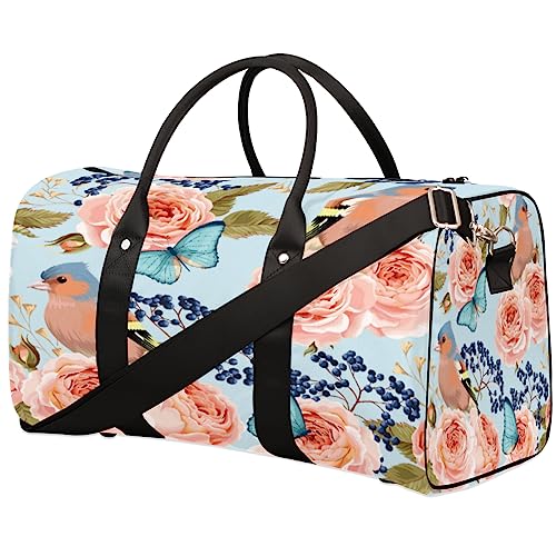 Floral Flower Rose Butterfly Bird Travel Duffel Bag Faltbare Sport Tote Gym Bag Weekender Bag Workout Tasche Über Nacht Schultertasche Handgepäck Griff Tasche für Frauen Männer, metallisch von meathur