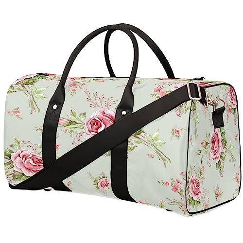 Floral Flower Rose Pattern Reise Duffel Bag Faltbare Sport Tote Gym Bag Weekender Bag Workout Tasche Über Nacht Schultertasche Handgepäck Griff Tasche für Frauen Männer, metallisch von meathur