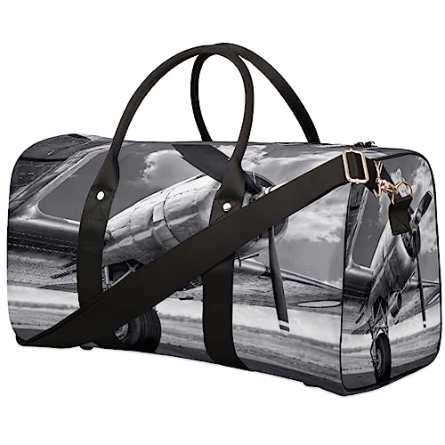 Flugzeugmuster Reisetasche Faltbare Sporttasche Turnbeutel Weekender Tasche Workout Tasche Übernachtung Schultertasche Handgepäck Griff Tasche für Frauen Herren, metallisch von meathur