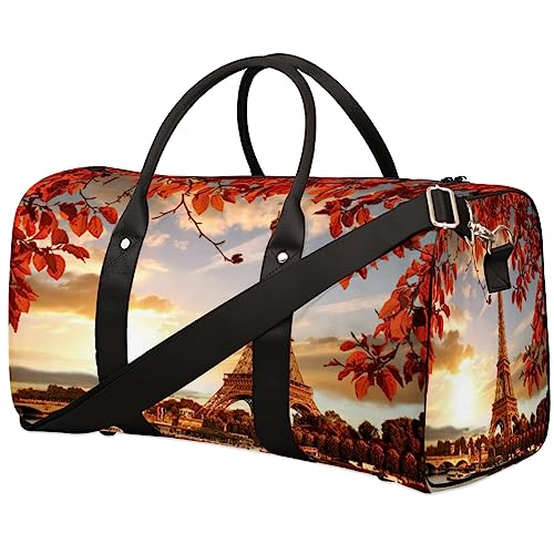 France Paris Eiffelturm Herbstblätter - Reisetasche Faltbare Sporttasche Turnbeutel Wochenendtasche Workout-Tasche Übernachtungstasche Handgepäcktasche für Damen Herren, metallisch von meathur