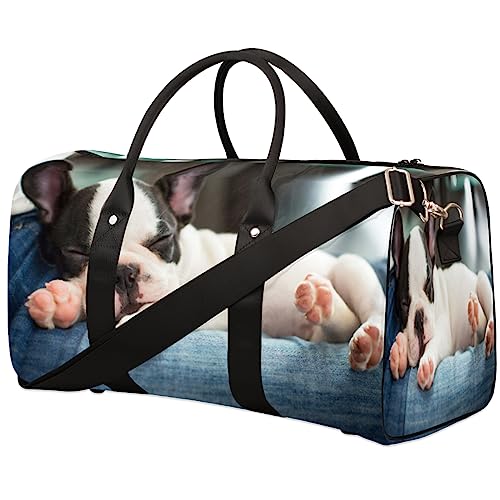 Französische Bulldogge Tier Hund Reise Duffel Tasche Faltbare Sport Tote Gym Bag Weekender Bag Workout Tasche Über Nacht Schultertasche Handgepäck Griff Tasche für Frauen Männer, metallisch von meathur