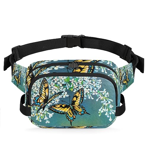 Gürteltasche mit Blumen- und Schmetterlingsmotiv für Damen und Herren, modische Crossbody-Bauchtaschen mit verstellbarem Riemen, Hüfttasche für Reisen, Wandern, Radfahren, Laufen, metallisch von meathur