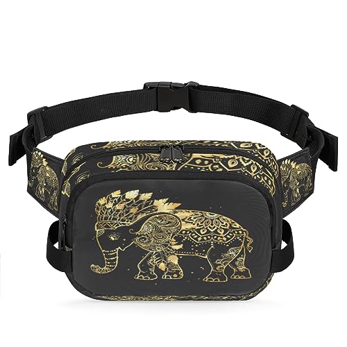 Gürteltasche mit ethnischem Tier, indischer Elefant, für Damen und Herren, modische Crossbody-Bauchtaschen mit verstellbarem Riemen, Hüfttasche, für Reisen, Wandern, Radfahren, Laufen, metallisch von meathur