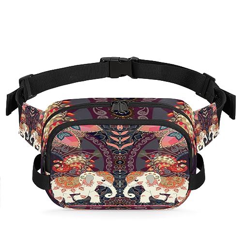 Gürteltasche mit indischem Elefant, Pfau, Blumenmuster, Mandala, Paisleymuster für Damen und Herren, modische Crossbody-Fanny-Packs mit verstellbarem Riemen, Hüfttasche, für Reisen, Wandern, von meathur