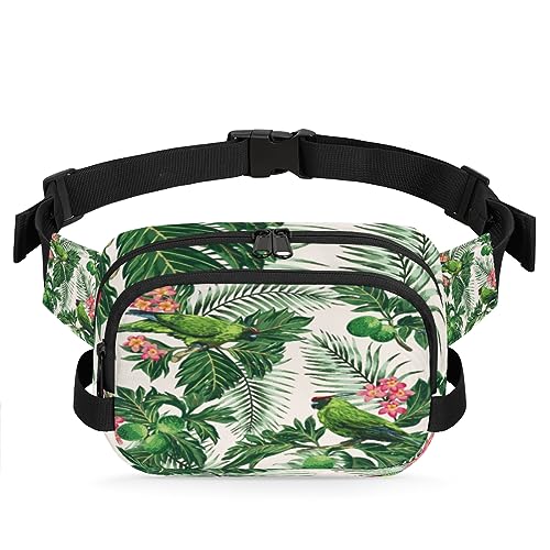 Gürteltasche mit tropischen Blumen, Palmenblättern, Papageien, Vögeln, Gürteltasche für Damen und Herren, modische Crossbody-Fanny-Packs mit verstellbarem Riemen, Hüfttasche für Reisen, Wandern, von meathur