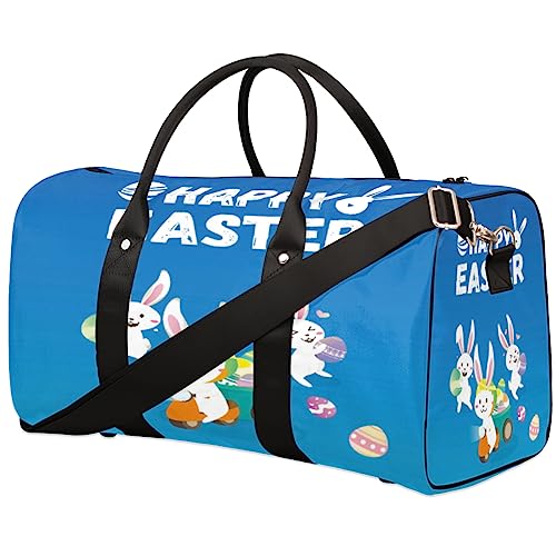 Happy Easter Lustige Kaninchen Reise Duffel Bag Faltbare Sport Tote Gym Bag Weekender Bag Workout Tasche Über Nacht Schultertasche Handgepäck Griff Tasche für Frauen Männer, metallisch von meathur