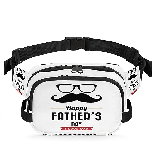 Happy Father Day Brille Schnurrbart Gürteltasche Bauchtasche für Damen Mann, Mode Crossbody Fanny Packs mit verstellbarem Riemen Taille Tasche Pack Bum Hip Bag für Reisen Wandern Radfahren Laufen, von meathur