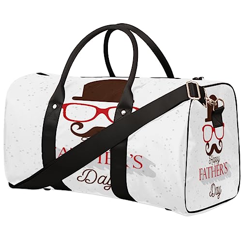 Happy Father's Day Hut Schnurrbart und Brille Reise Duffel Bag Faltbare Sport Tote Gym Bag Weekender Bag Workout Tasche Übernachtung Schultertasche Handgepäck Griff Tasche für Frauen Männer, metallisch von meathur