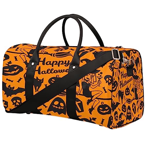 Happy Halloween Muster Reise Duffel Bag Faltbare Sport Tote Gym Bag Weekender Bag Workout Tasche Über Nacht Schultertasche Handgepäck Griff Tasche für Frauen Männer, metallisch von meathur