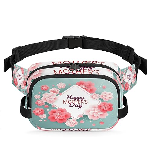 Happy Mothers Day Pink Flower Belt Bag Fanny Pack for Women Man, Fashion Crossbody Fanny Packs with Adjustable Strap Waist Pouch Pack Bum Hip Bag for Travel Hiking Cycling Running, metallisch von meathur