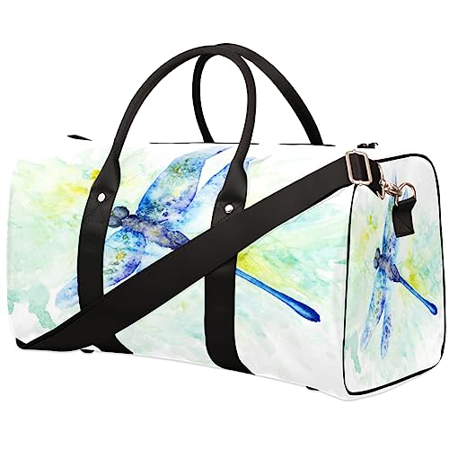 Helle Aquarell-Reisetasche mit Libelle, faltbar, Sporttasche, Turnbeutel, Wochenendtasche, Workout-Tasche, Übernachtung, Schultertasche, Handgepäck, Grifftasche für Damen und Herren, metallisch von meathur