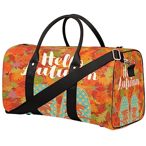 Hello Autumn Leaves Fall Travel Duffel Bag Faltbare Sport Tote Gym Bag Weekender Bag Workout Tasche Über Nacht Schultertasche Handgepäck Griff Tasche für Frauen Männer, metallisch von meathur