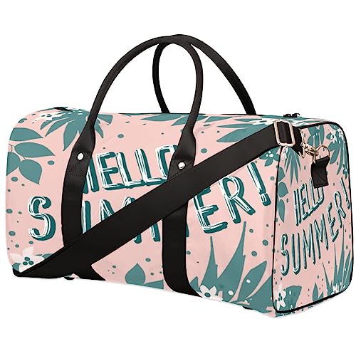 Hello Summer Tropic Jungle Desgn Reise-Seesack Faltbare Sporttasche Turnbeutel Weekender Bag Workout Tasche Übernachtung Umhängetasche Handgepäck Griff Tasche für Damen Herren, metallisch von meathur