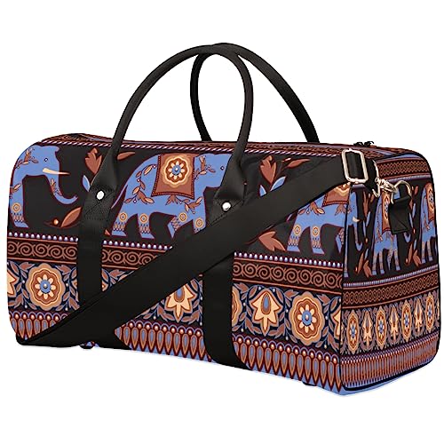 Indischer Hindu-Elefant, Reisetasche, faltbar, Sporttasche, Turnbeutel, Wochenendtasche, Workout-Tasche, Übernachtung, Umhängetasche, Handgepäck, Grifftasche für Damen und Herren, metallisch von meathur