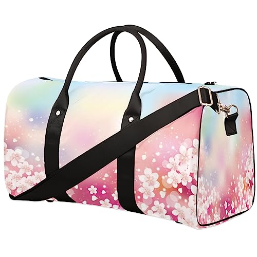 Kirschblüten-Hintergrund, Reisetasche, faltbar, Sporttasche, Turnbeutel, Wochenendtasche, Workout-Tasche, Übernachtung, Umhängetasche, Handgepäck, Grifftasche für Damen und Herren, metallisch von meathur