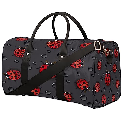 Ladybug Seamless Pattern Travel Duffel Bag Faltbare Sport Tote Gym Bag Weekender Bag Workout Tasche Über Nacht Schultertasche Handgepäck Griff Tasche für Frauen Herren, metallisch von meathur