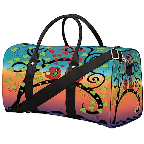 Love Birds On The Tree Reisetasche Faltbare Sporttasche Turnbeutel Weekender Bag Workout Tasche Übernachtung Schultertasche Handgepäck Griff Tasche für Frauen Herren, metallisch von meathur