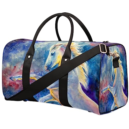 Malerei Aquarell Pferd Reise Duffel Tasche Faltbare Sport Tote Gym Bag Weekender Bag Workout Tasche Über Nacht Schultertasche Handgepäck Tasche für Frauen Herren, metallisch von meathur