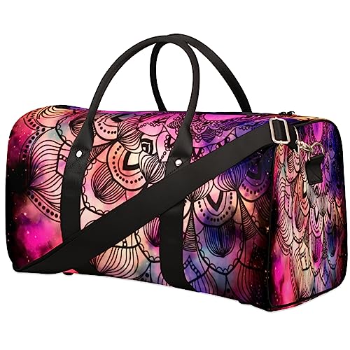 Mandala Grafik Design Reise Duffel Bag Faltbare Sport Tote Gym Bag Weekender Bag Workout Tasche Über Nacht Schultertasche Handgepäck Griff Tasche für Frauen Herren, metallisch von meathur