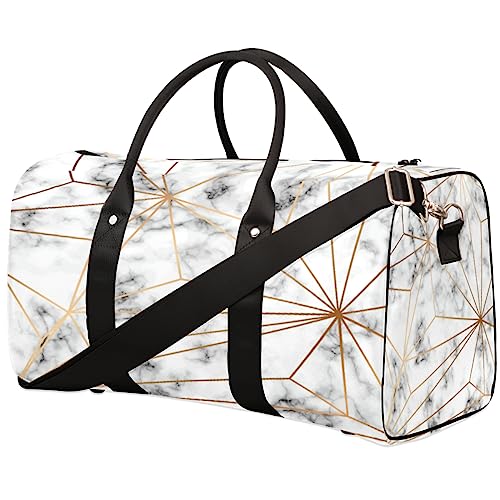 Marmor Golden Geometric Lines Pattern Reise Duffel Bag Faltbare Sport Tote Gym Bag Weekender Bag Workout Tasche Über Nacht Schultertasche Handgepäck Griff Tasche für Frauen Männer, metallisch von meathur