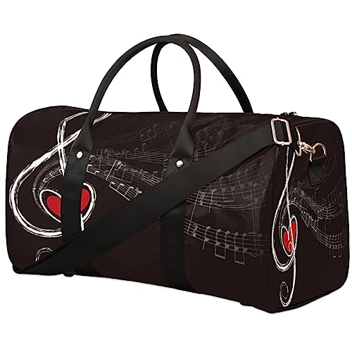 Musiknoten Schwarzer Hintergrund Reise Duffel Tasche Faltbare Sport Tote Gym Bag Weekender Bag Workout Tasche Über Nacht Umhängetasche Handgepäck Griff Tasche für Frauen Männer, metallisch von meathur