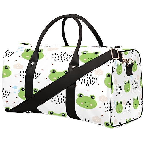 Nahtlose Cartoon Frosch Reise Duffel Bag Faltbare Sport Tote Gym Bag Weekender Bag Workout Tasche Über Nacht Schultertasche Handgepäck Griff Tasche für Frauen Männer, metallisch von meathur