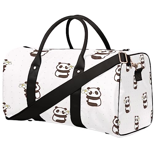 Niedliche Panda und Blumen Reisetasche Faltbare Sporttasche Turnbeutel Weekender Tasche Workout Tasche Übernachtung Schultertasche Handgepäck Griff Tasche für Damen Herren, metallisch von meathur