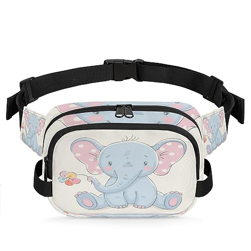 Niedlicher Elefant mit einer Blume, Gürteltasche für Damen und Herren, modische Crossbody-Fanny-Packs mit verstellbarem Riemen, Hüfttasche für Reisen, Wandern, Radfahren, Laufen, metallisch von meathur