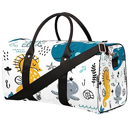 Ocean Sea Animal Life Reisetasche Faltbare Sporttasche Turnbeutel Weekender Bag Workout Tasche Übernachtung Schultertasche Handgepäck Griff Tasche für Frauen Männer, metallisch von meathur