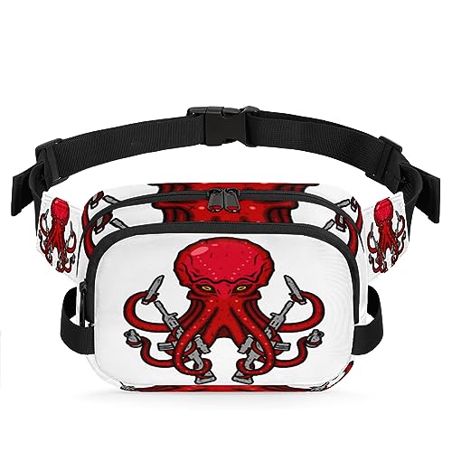 Ocean Sea Animal Octopus Gun Belt Bag Fanny Pack for Women Man, Fashion Crossbody Fanny Packs with Adjustable Strap Waist Pouch Pack Bum Hip Bag for Travel Hiking Cycling Running, metallisch von meathur