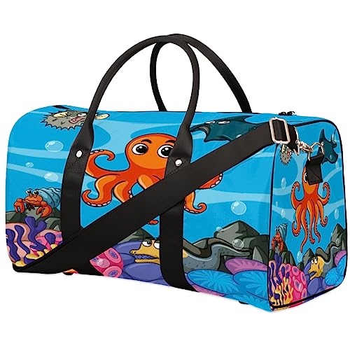 Ocean Sea Octopus Reisetasche Faltbare Sporttasche Turnbeutel Weekender Bag Workout Tasche Übernachtung Schultertasche Handgepäck Griff Tasche für Frauen Männer, metallisch von meathur