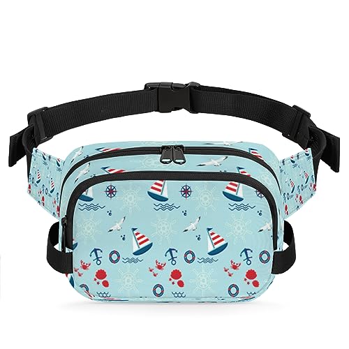 Ocean Sea Sailboat Nautical Anchor Belt Bag Fanny Pack for Women Man, Fashion Crossbody Fanny Packs with Adjustable Strap Waist Pouch Pack Bum Hip Bag for Travel Hiking Cycling Running, metallisch von meathur