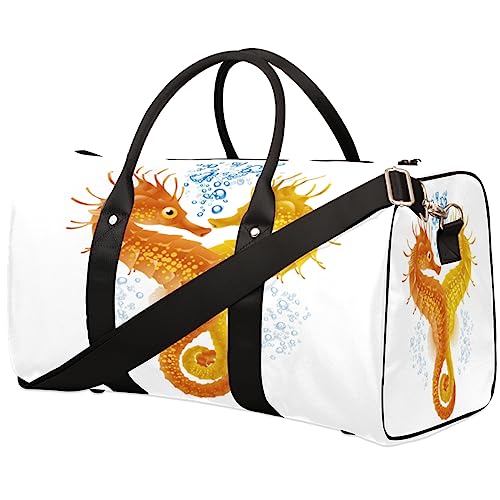 Ocean Seahorses In Love Reisetasche Faltbare Sporttasche Turnbeutel Weekender Bag Workout Tasche Übernachtung Schultertasche Handgepäck Griff Tasche für Frauen Herren, metallisch von meathur