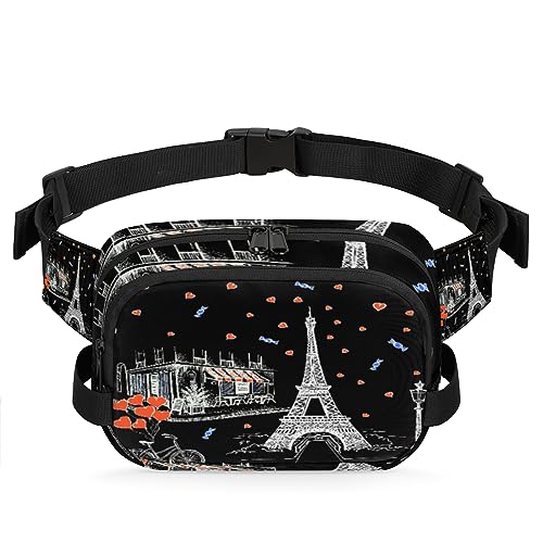 Paris Eiffelturm Liebe Herz Gürteltasche Bauchtasche für Damen Mann, Mode Crossbody Fanny Packs mit verstellbarem Riemen Taille Tasche Pack Bum Hip Bag für Reisen Wandern Radfahren Laufen, metallisch von meathur