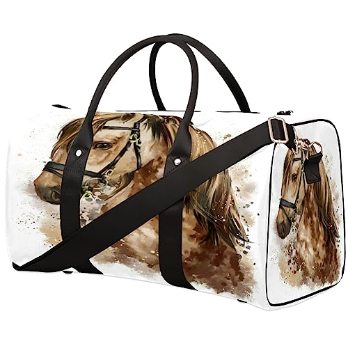 Pferde-Aquarellmalerei, Reisetasche, faltbar, Sporttasche, Turnbeutel, Wochenendtasche, Workout-Tasche, Übernachtung, Schultertasche, Handgepäck, Grifftasche für Damen und Herren, metallisch von meathur